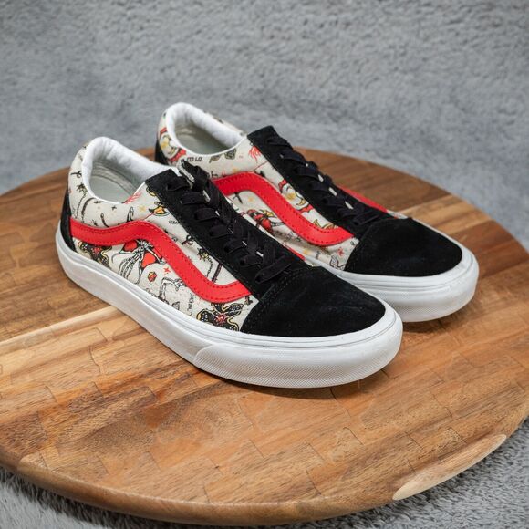 Vans Old Skool x Stranger Things Hellfire Club Shoes Womens Sz 5 Beige Black - Picture 1 of 7